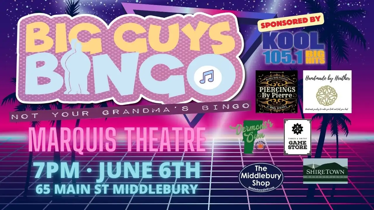 Promotional poster for Marquis Musical Bingo on June 6, 2026, hosted by Big Guys Entertainment.