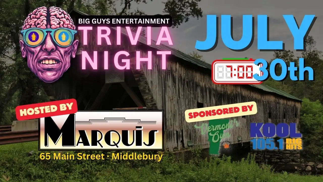 Promotional poster for Marquis Musical Trivia on July 30 2026, hosted by Big Guys Entertainment.