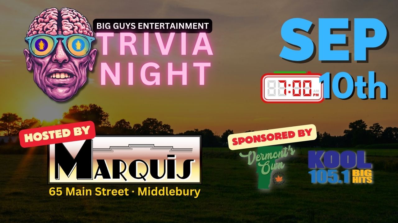 Promotional poster for Marquis Trivia on September 10, 2026, hosted by Big Guys Entertainment.