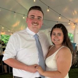 Matt & Natasha at their wedding giving their testimonial.